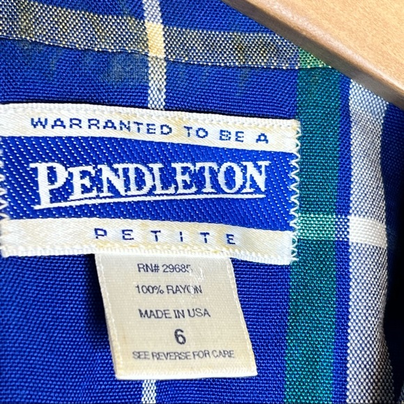 Pendleton Vintage Blue Plaid Short Sleeves Blazer Women’s Sz 6 Rayon - Picture 3 of 5